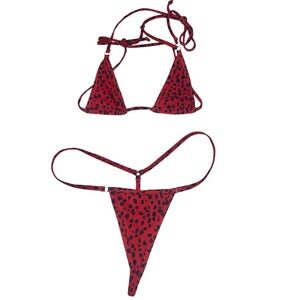 Red & Black Dot Bikini Size L Swimwear Tropical Vacation